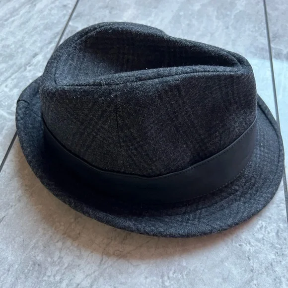 Stetson "All American" Fedora Mens charcoal Textured Herringbone Pattern, Rivet - Picture 6 of 9